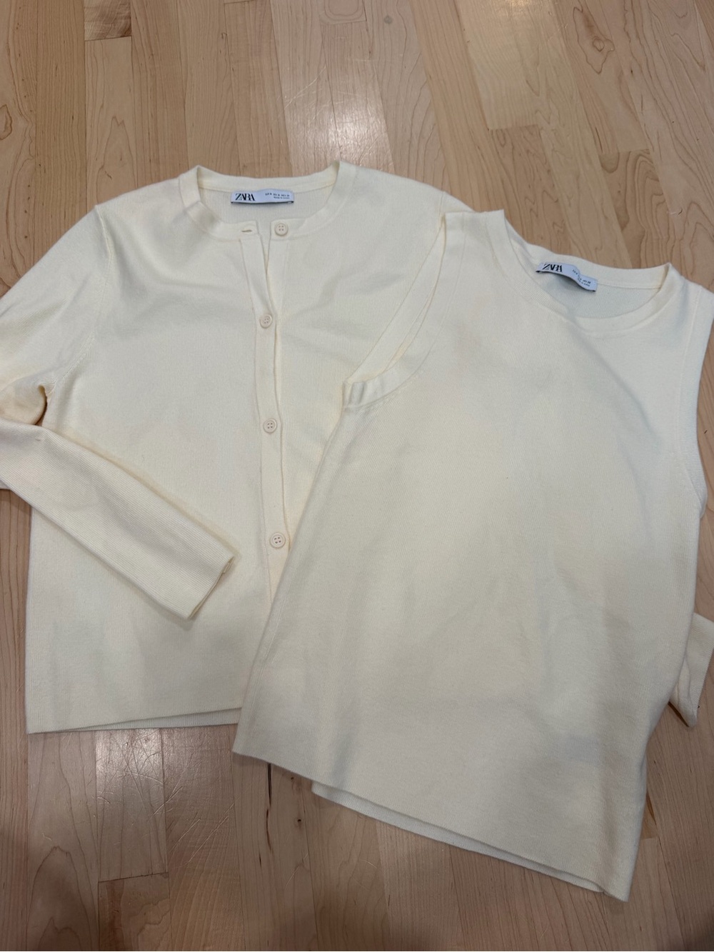 Zara Cream Knit Tank & Button Cardigan Set